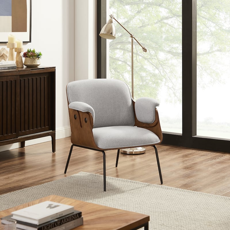 Art Leon Mid-Century Modern Fabric and Wood Accent Arm Chair