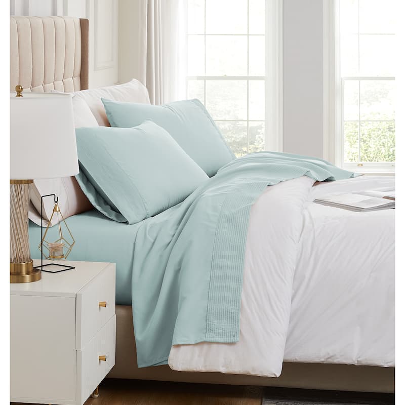 Vilano 21-inch Extra Deep Pocket 4-Piece Bed Sheet Set with Pleated Hem - Twin XL - Sky Blue