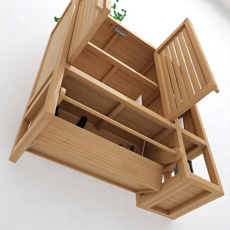 Bamboo Wall Cabinet for Bathroom Storage, Hanging Toilet Shelf with Space for Towels, Toilet Paper & More