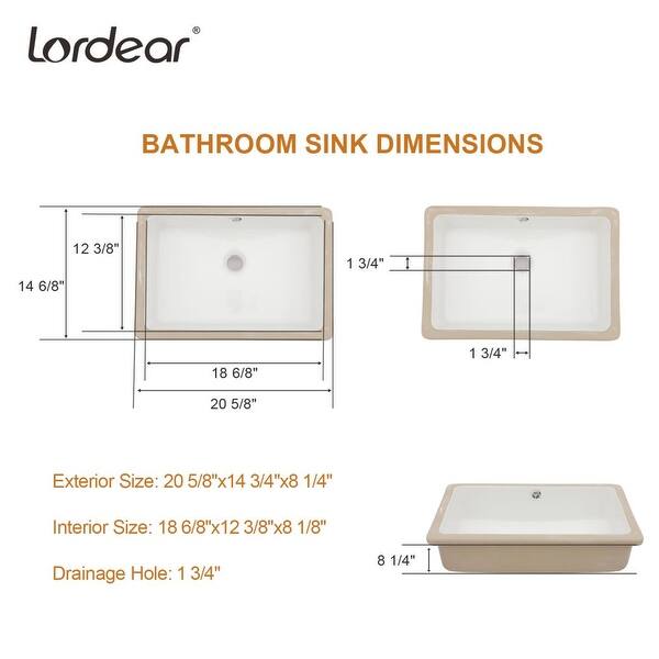 LORDEAR 18 in. Undermount Bathroom Vessel Sink Modern Rectangle Porcelain Ceramic Lavatory Vanity Bathroom Sink in Pure White