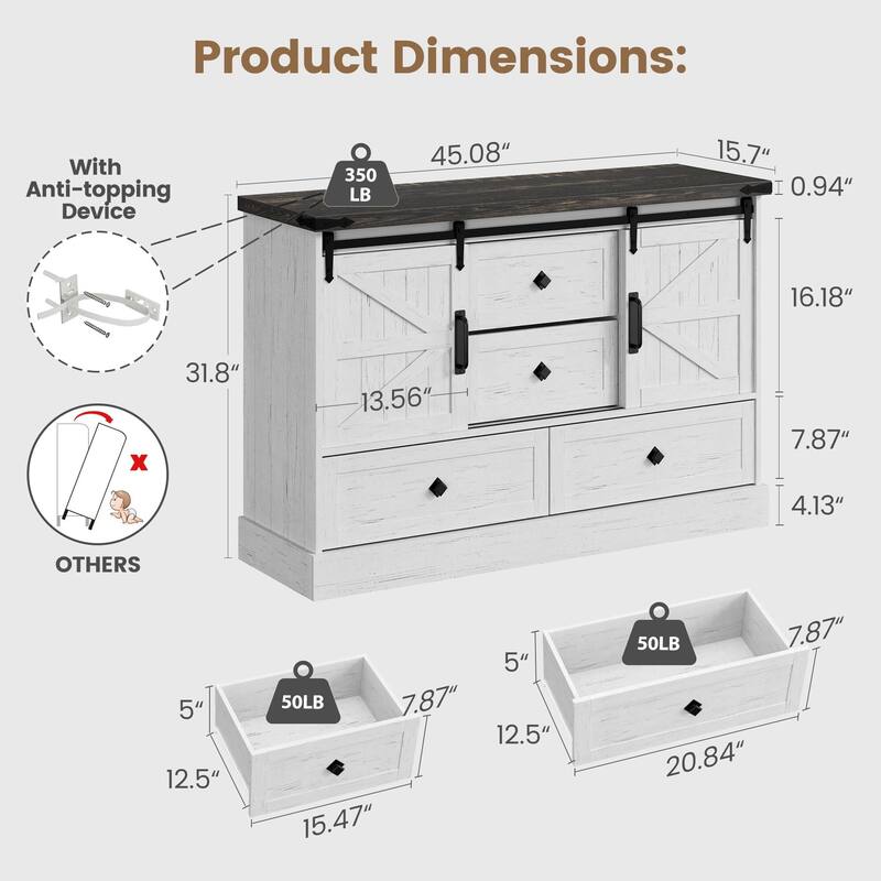 4-Drawers Dresser,with Sliding Barn Doors
