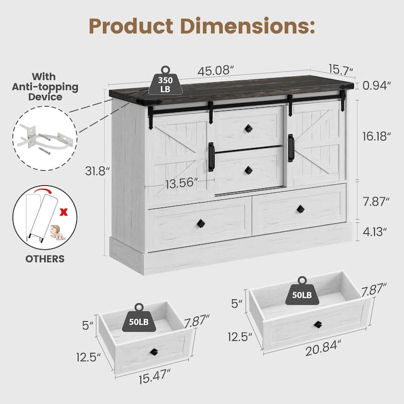 Television Stands with Large 4 Drawers, Farmhouse Wood