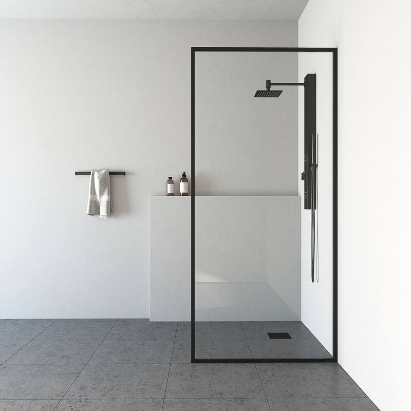 VIGO Meridian 34" W x 74" H Framed Fixed Shower Screen in Matte Black