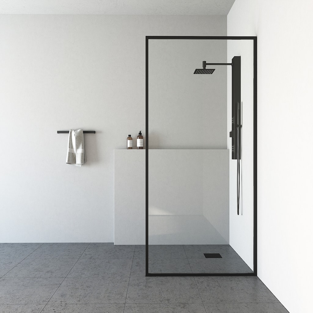 VIGO Meridian 34" W x 74" H Framed Fixed Shower Screen in Matte Black