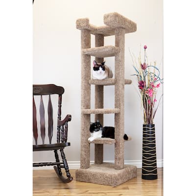 70" Tall Solid Wood Cat Tree Tower with Four Perches and Rope Scratching Posts for Large Cats