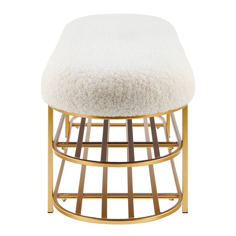 NPD Furniture Frisly Shearling Fabric Bench with Shelf