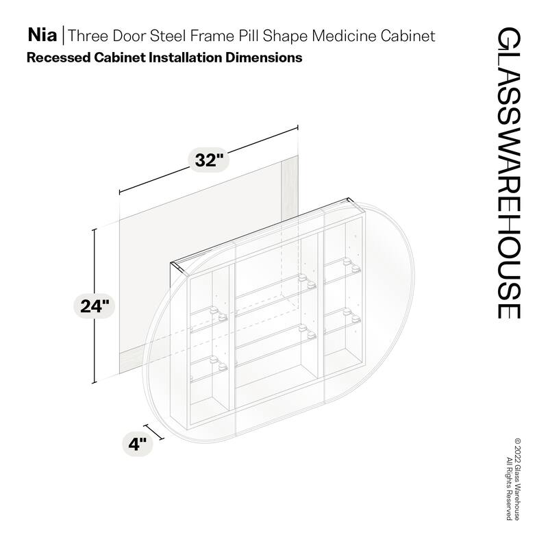 Glass Warehouse SC3-PL-48X30 Nia 48" x 30" Framed Triple Door Medicine