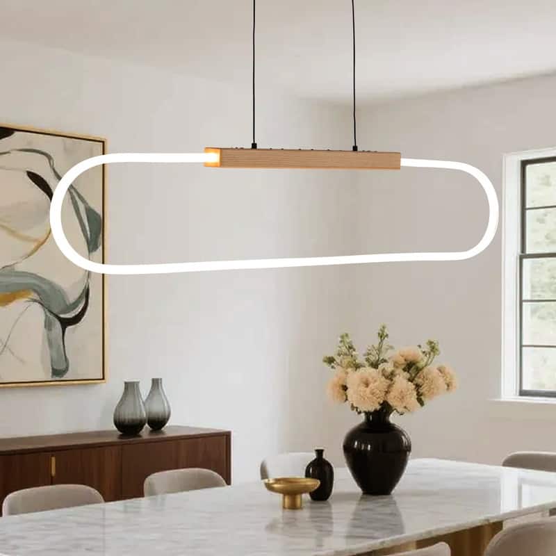 47.2" Modern LED Pendant Light Dimmable Acrylic Wood Chandelier Adjustable Hanging Light Fixture for Dining Room Kitchen Island