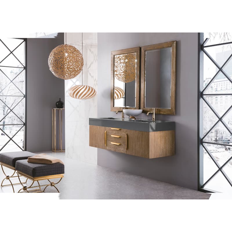 James Martin Vanities Mercer Island 59" Double Vanity, Latte Oak with Radiant Gold Hardware
