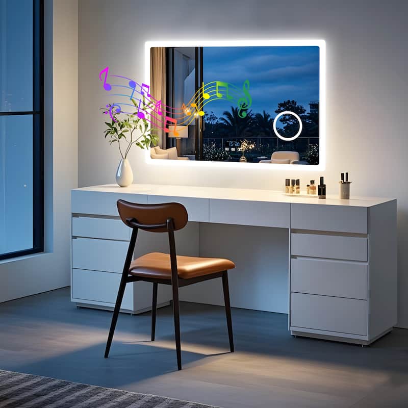 Smart LED Bathroom Mirror with Bluetooth Speaker, Anti-Fog Magnifying