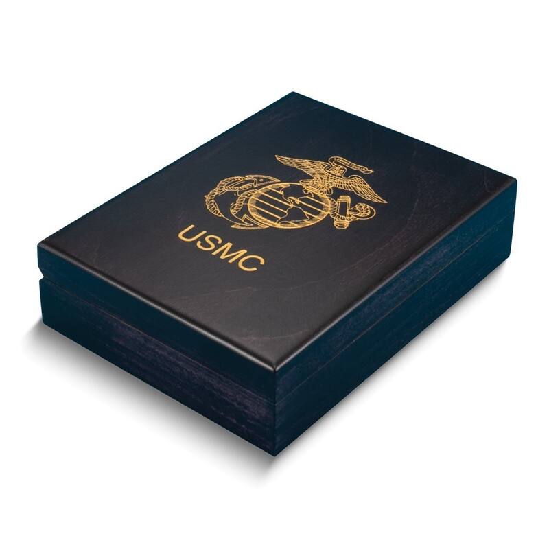 Curata Black with Gold-Tone Accented Usmc Logo Handcrafted Wooden Keepsake Box