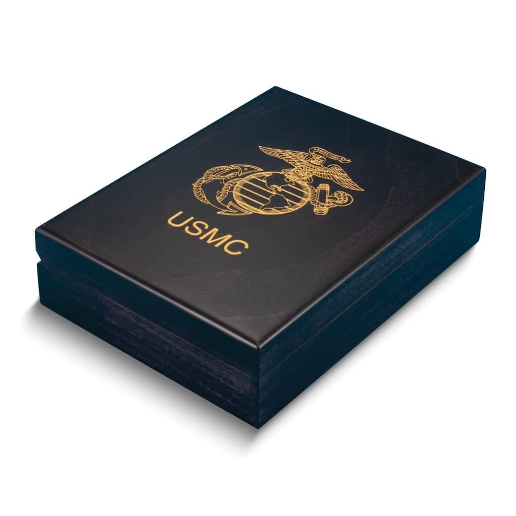 Curata Black with Gold-Tone Accented Usmc Logo Handcrafted Wooden Keepsake Box