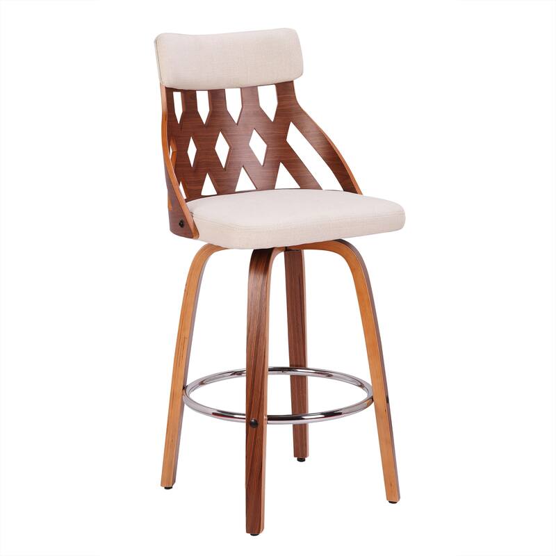 York Mid-Century Modern 26" Counter Stool in Wood and Fabric