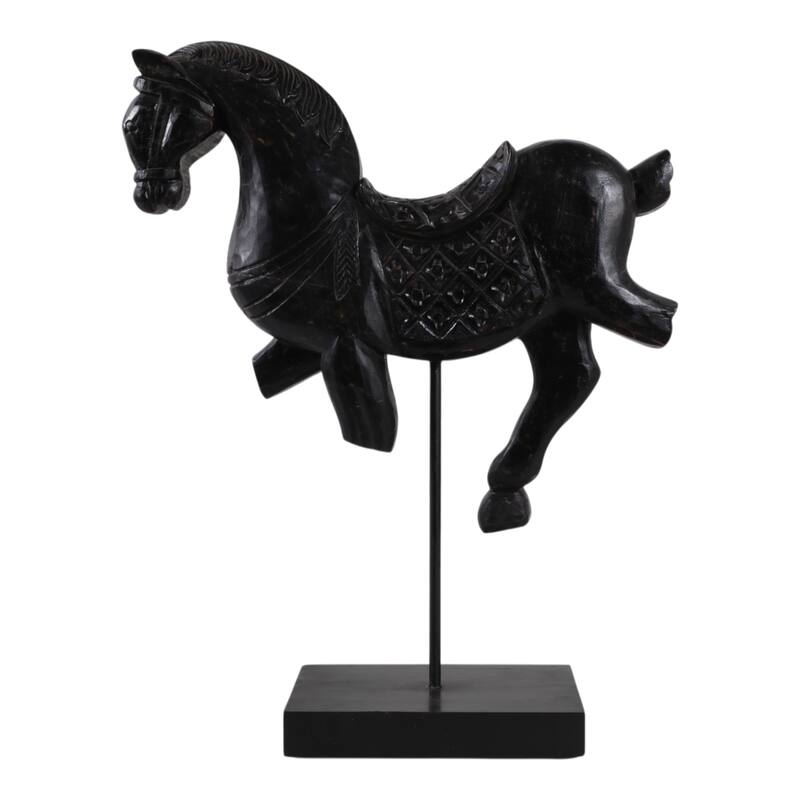 Wood Carved Horse Figurine Sculpture Statue Home Decor - 19" Black - 16" x 4.5" x 19"