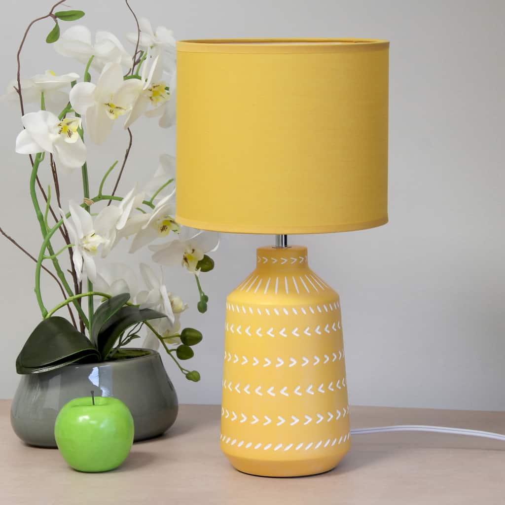 Tribal Style Hand Painted Ceramic Table Lamp with Drum Shade - 17" - Yellow