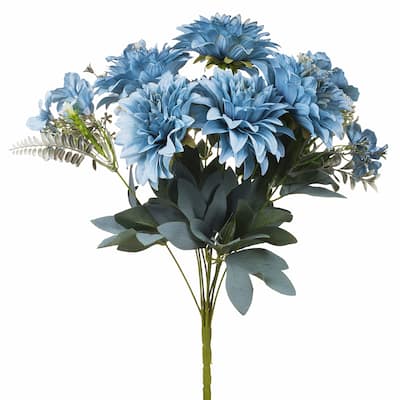 Enova Home 20" Tall Artificial Silk Dahlias Mixed Fake Flowers Bush Spray for Home Office Garden Decoration