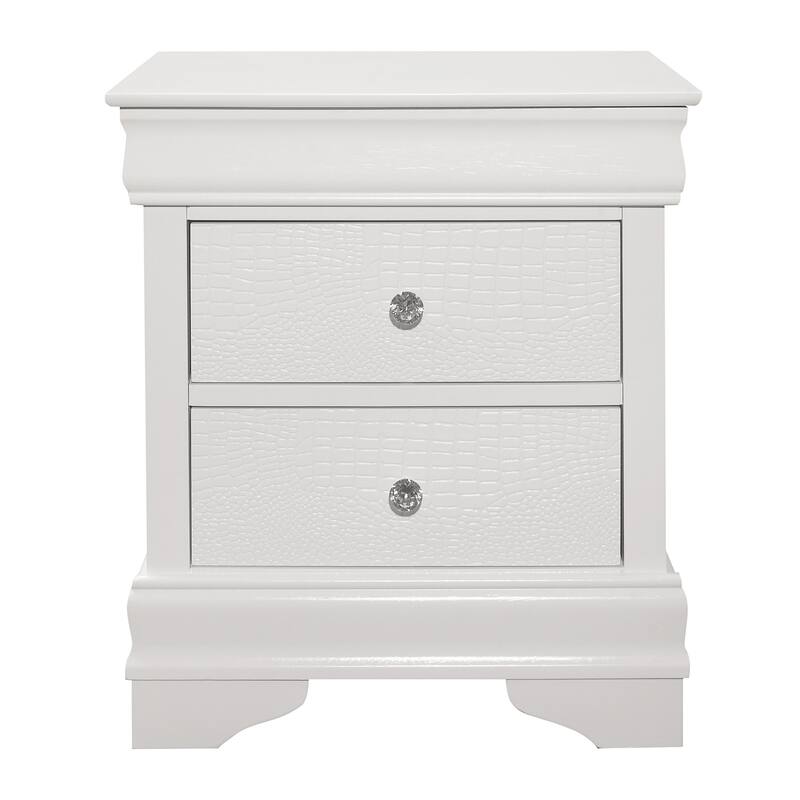 Teich 24 Inch Wood Nightstand, 2 Drawers, Textured Panels, Crisp White
