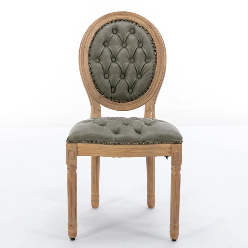 GDF Studio - French Traditional Wood PU Upholstered Dining Chairs with Tufted Back & Nailhead Trim, Set of 2