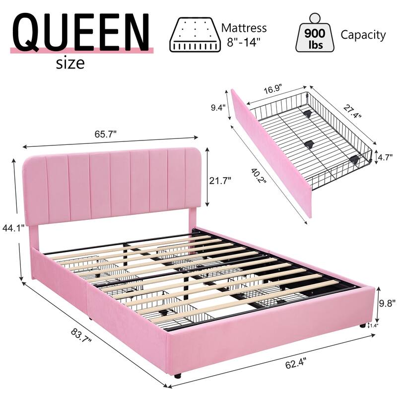 Javlergo Upholstered Platform Bed Frame with Storage Drawers and Adjustable Headboard, No Box Spring Needed