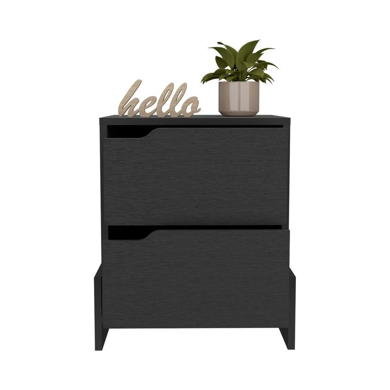 Modern Nightstand with Dual Drawers, White or White/Macadamia Finish