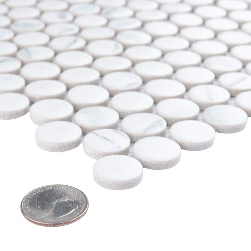 Merola Tile Carrione Penny Matte Carrara 9-3/4" x 11-1/2" Porcelain Mosaic Floor and Wall Tile