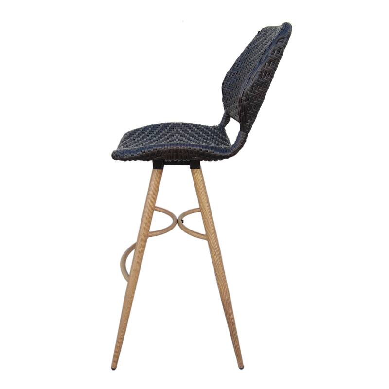 Roomfitters 2-Piece Outdoor Wicker Bar Stools, Modern Rattan Patio High Dining Chairs with Metal Legs and Footrest, Brown