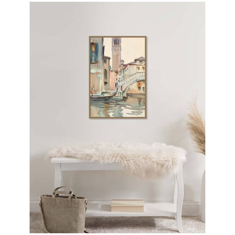 Kate and Laurel A bridge and Campanile Venice 1902 John Singer Sargent by Nostalgia Prints Framed Canvas Wall Art Print