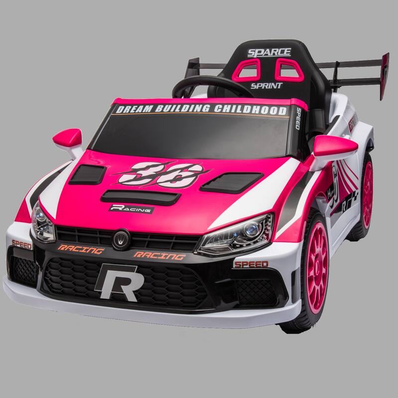 Electric Ride-On Car for Kids 12V with Two Opening Doors, Music, and Four-Wheel Absorbers. - Pink