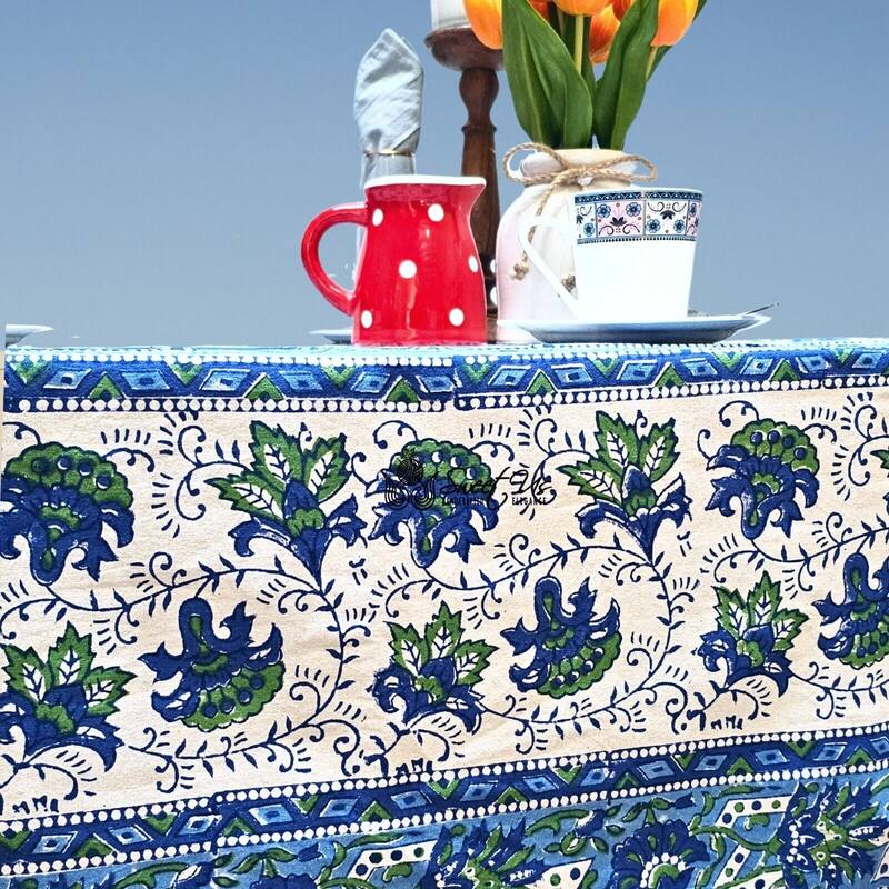Bursting Floral Block Print Cotton Tablecloth Collection