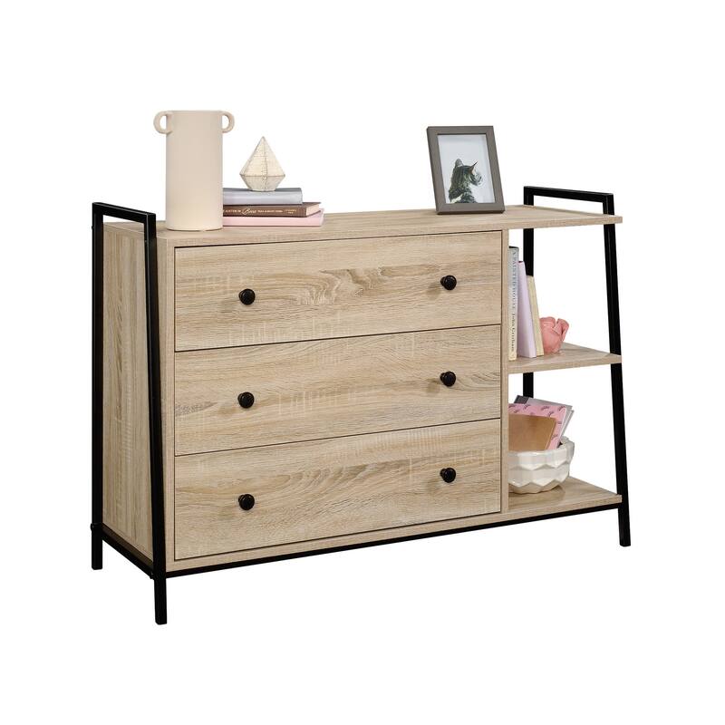 Wood Dresser with Spacious Drawers and Open Shelves