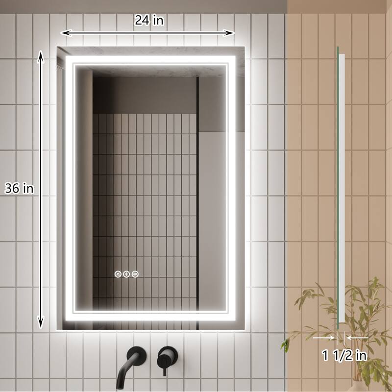 Rectangle Frameless Anti-Fog Wall Mounted LED Light Bathroom Vanity Mirror