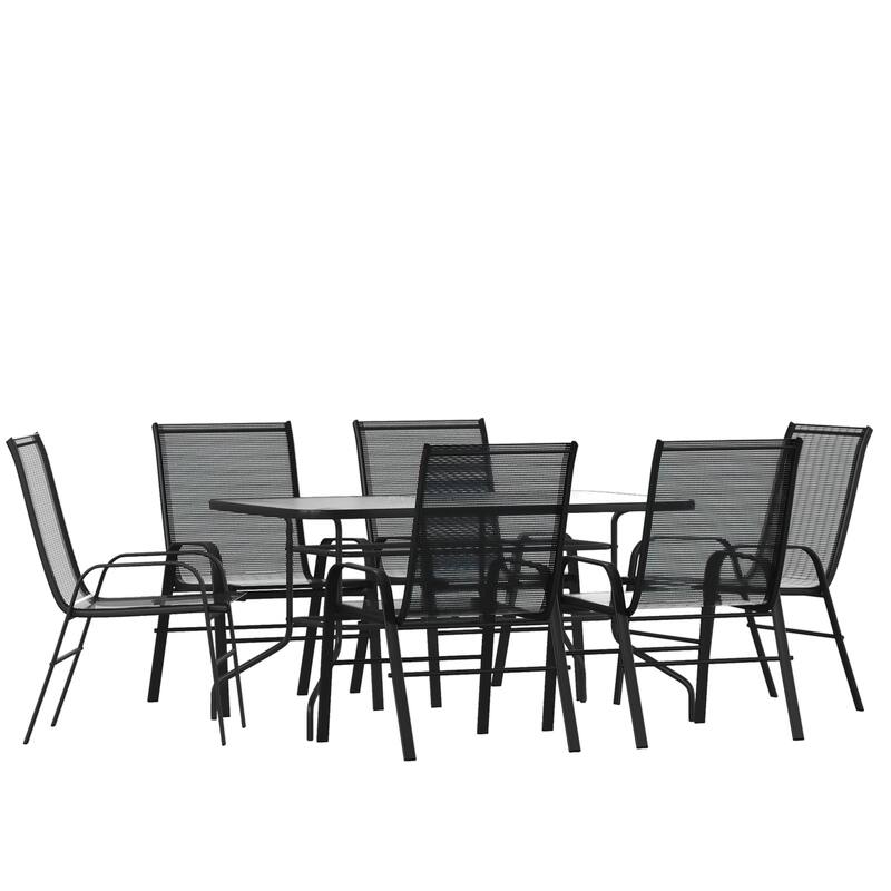 7-Piece Rippled Glass Outdoor Patio Table and Stacking Chairs Set