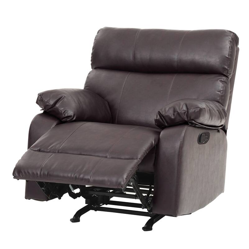 Faux Leather Upholstered Reclining Chair with Padded Arms - 39" - Dark Brown