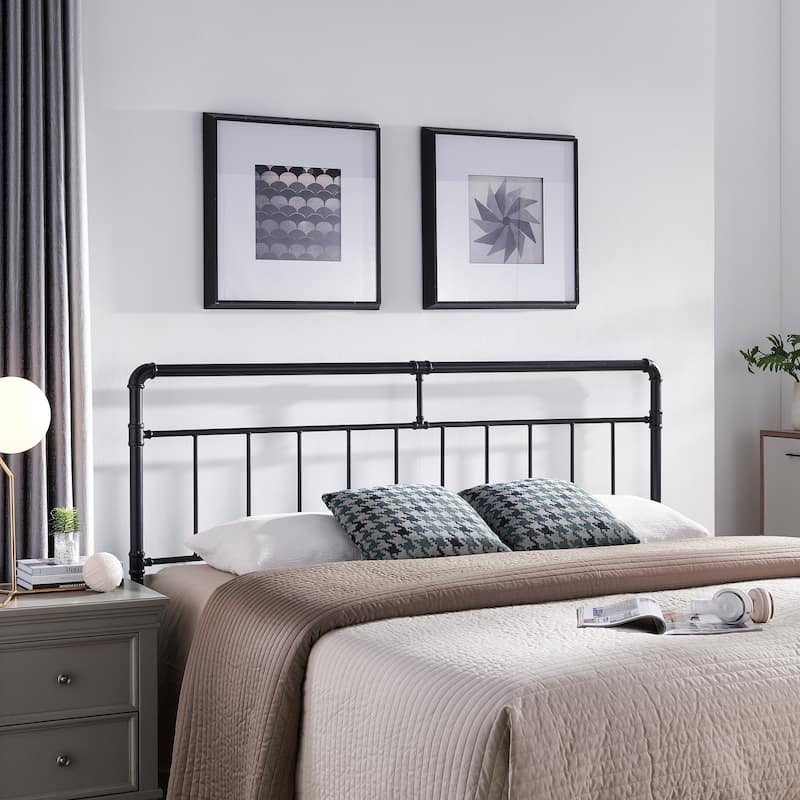 Roomfitters King Size Metal Headboard, Industrial Pipe Style Bed Headboard with Open Frame Design, Black