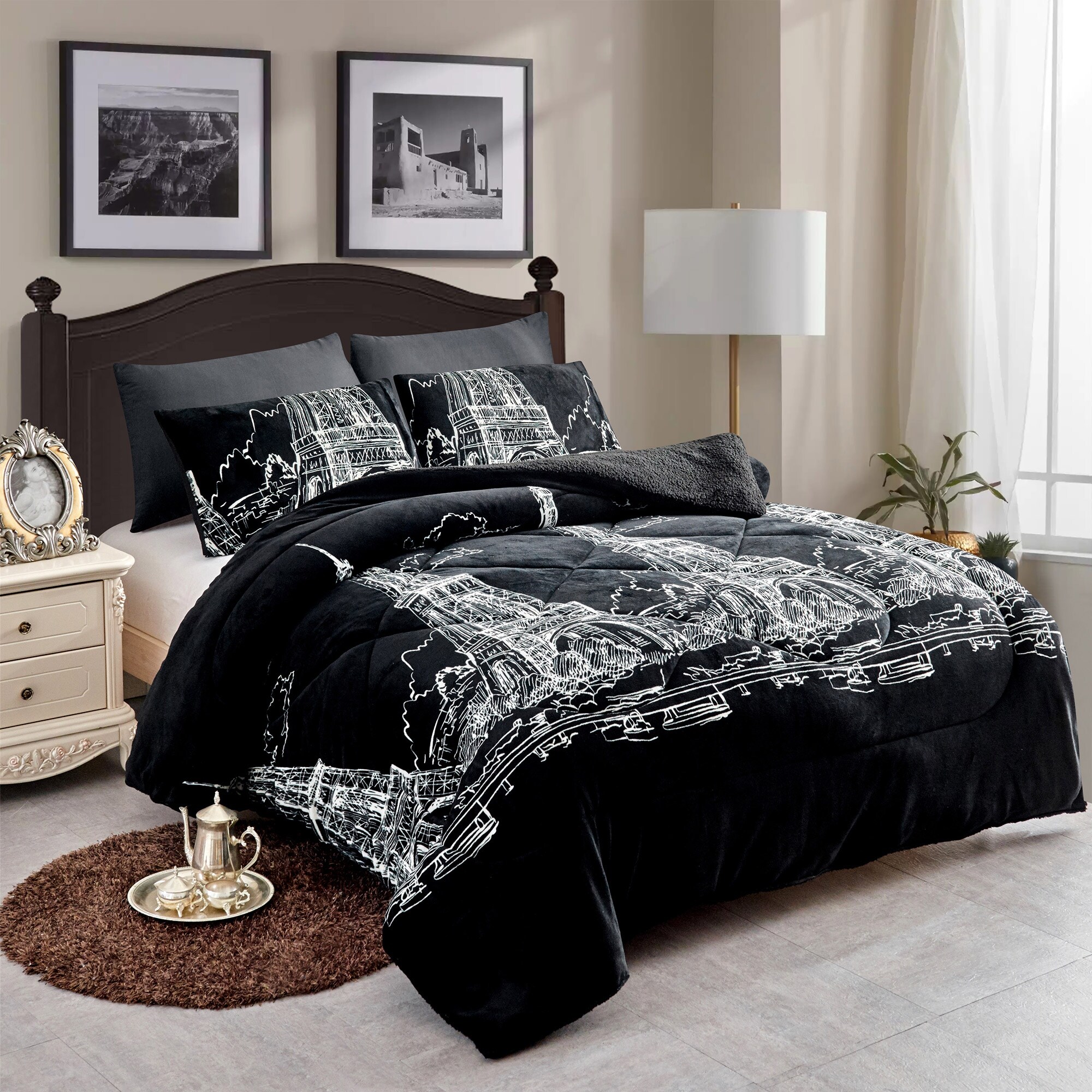 3 Piece Fleece Sherpa Comforter Set