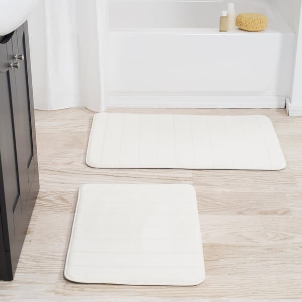 Bathroom Rugs - 2-Piece Memory Foam Bath Mats with Microfiber Top by Windsor Home - Off-White