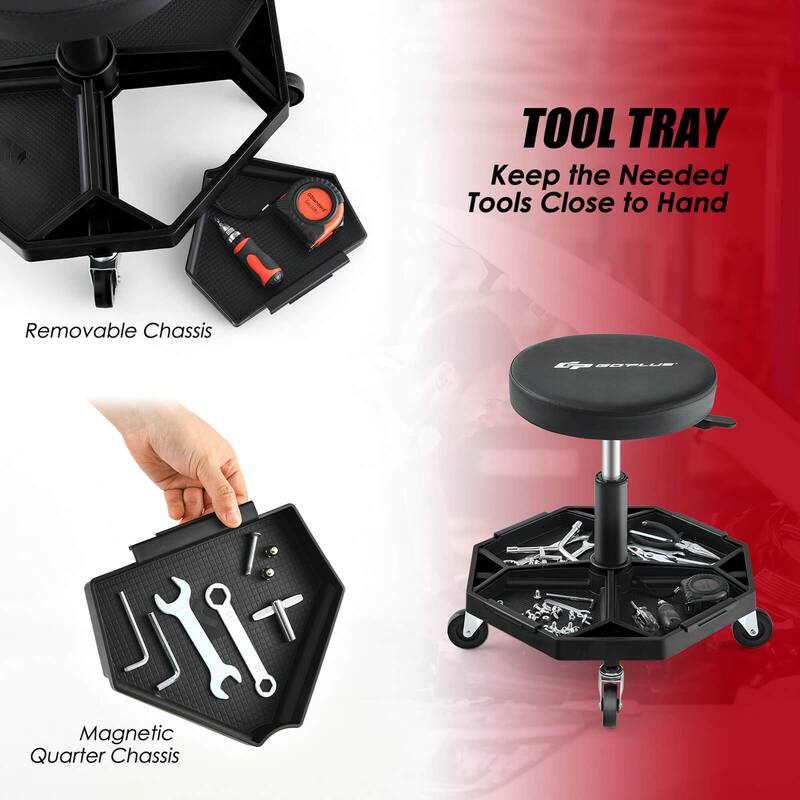 Costway Heavy-Duty Adjustable Height Rolling Stool with Tool Tray - See Details