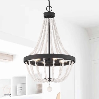 Cauhu 4-light Farmhouse Coastal Beaded Empire Chandelier for Dining Room - 16'' W x 16'' D x 27'' H