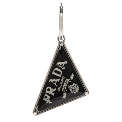Prada Symbole Quartz Pendant Single Earring, Left Ear - Black and Silver