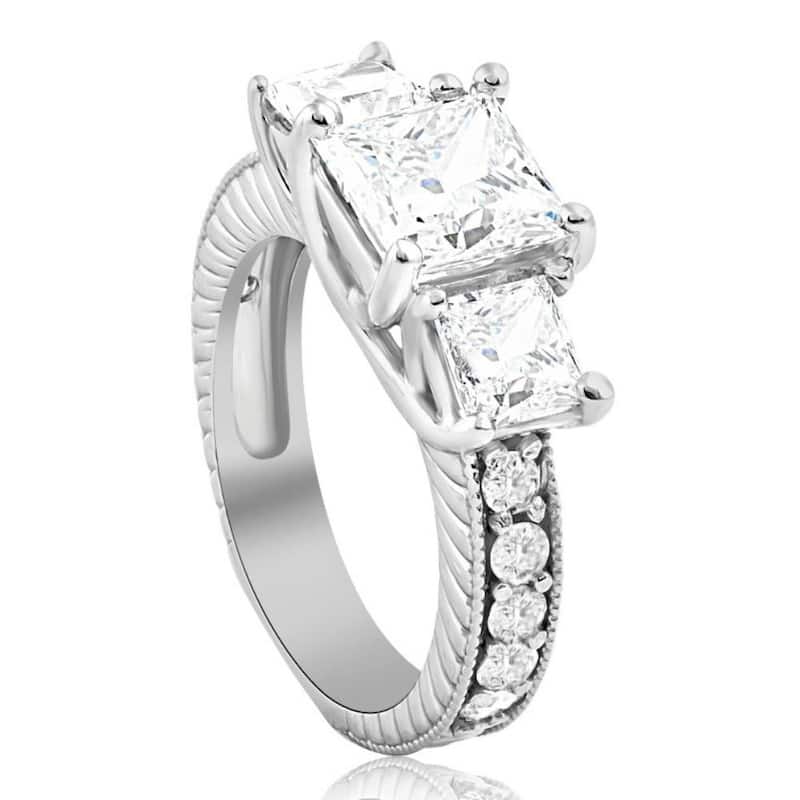 2 3/4CT Princess Cut Three Stone Vintage Diamond Engagement Ring Lab Grown