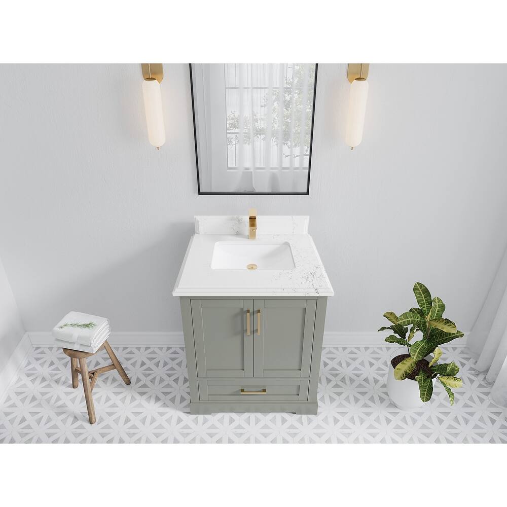 Willow Collection 30 in W x 22 in D x 36 in H Reeded Boston Single Bowl Sink Bathroom Vanity with Quartz or Marble Countertop