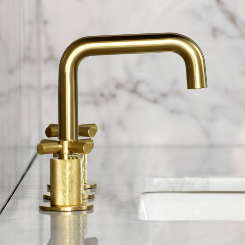 Kingston Brass Convergent Two-Handle 3-Hole Deck Mount Widespread Bathroom Faucet with Push Pop-Up Drain