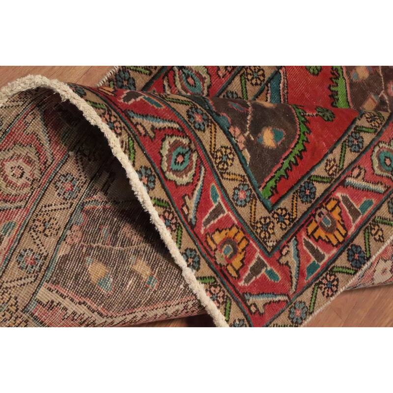 Hand Knotted Oriental 100% Wool Carpet Traditional Geometric Oranges & Rust Tabriz Runner Rug - 13' 3'' X 3' 3''