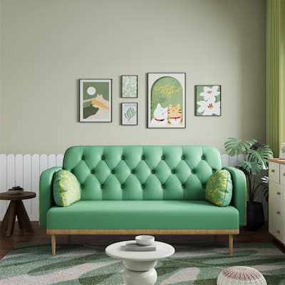 Modern Upholstered PU Sofa with 2 Dumpling-shaped Throw Pillows