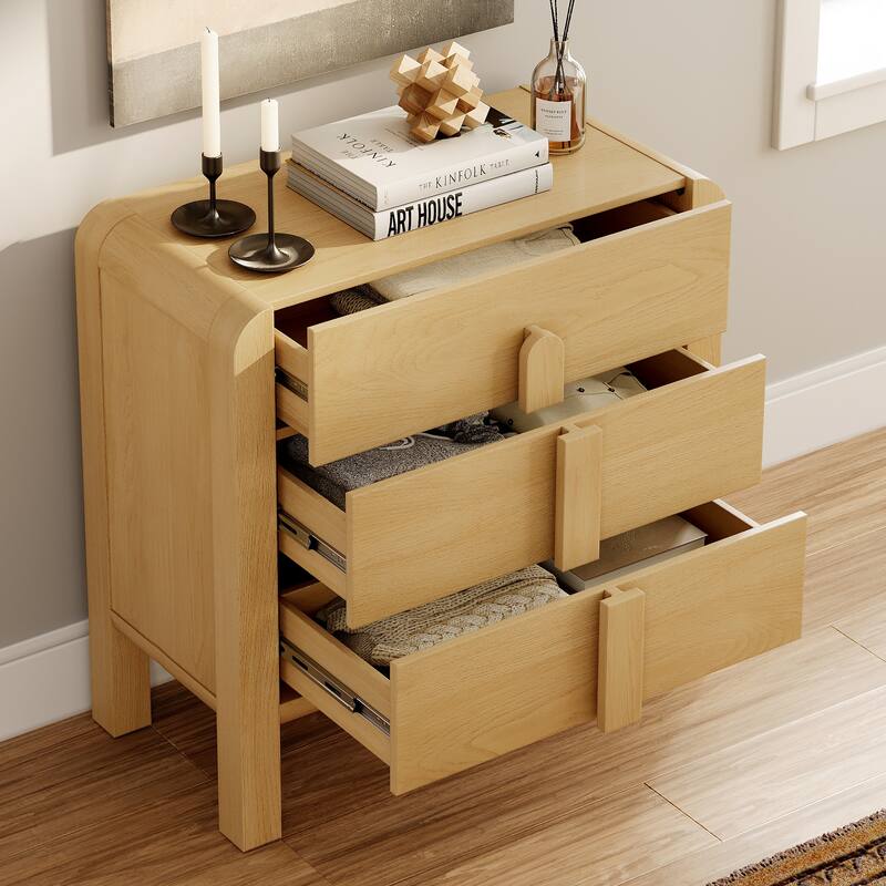 WAMPAT Wood Dresser For Bedroom, Mid Century Modern Chest Of Drawers With Storage, 9 Drawer Dresser With Curved Profile Design