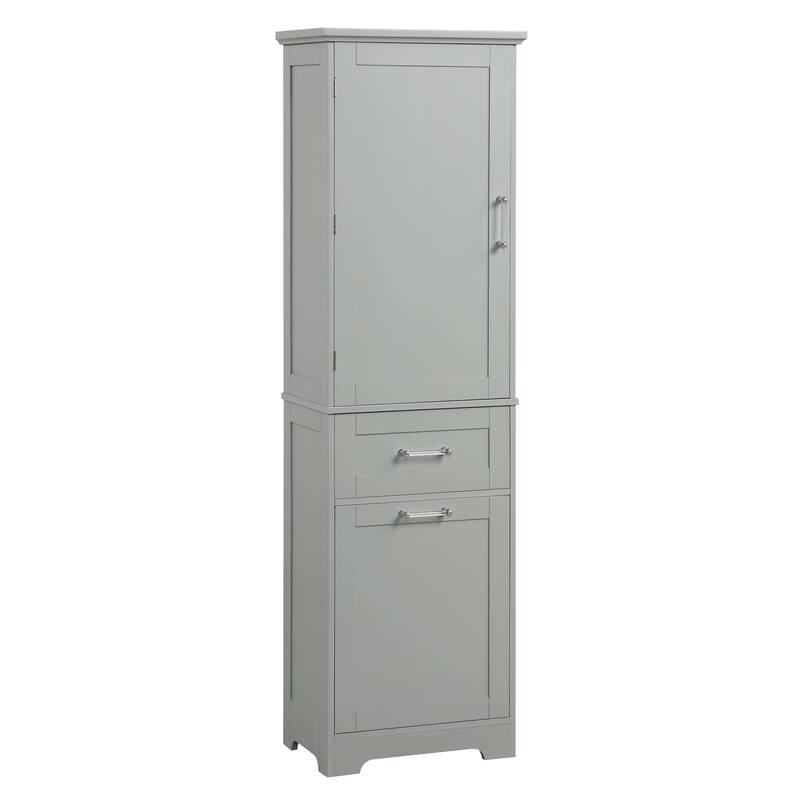 Modern Bathroom Storage Cabinet with Drawers and Adjustable Shelf, Freestanding Floor Cabinet with Acrylic Handles