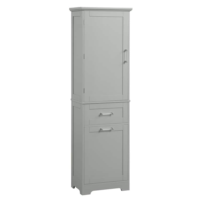 Roomfitters Tall Freestanding Bathroom Cabinet with 2 Drawers of Varying Sizes and Adjustable Shelf Painted MDF