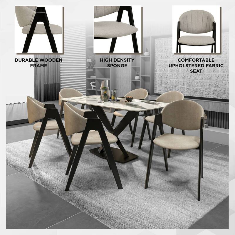 LeisureMod Mid-Century Modern Upholstered Dining Chair in Polyester with Curved Back and Iron Base for Home & Kitchen