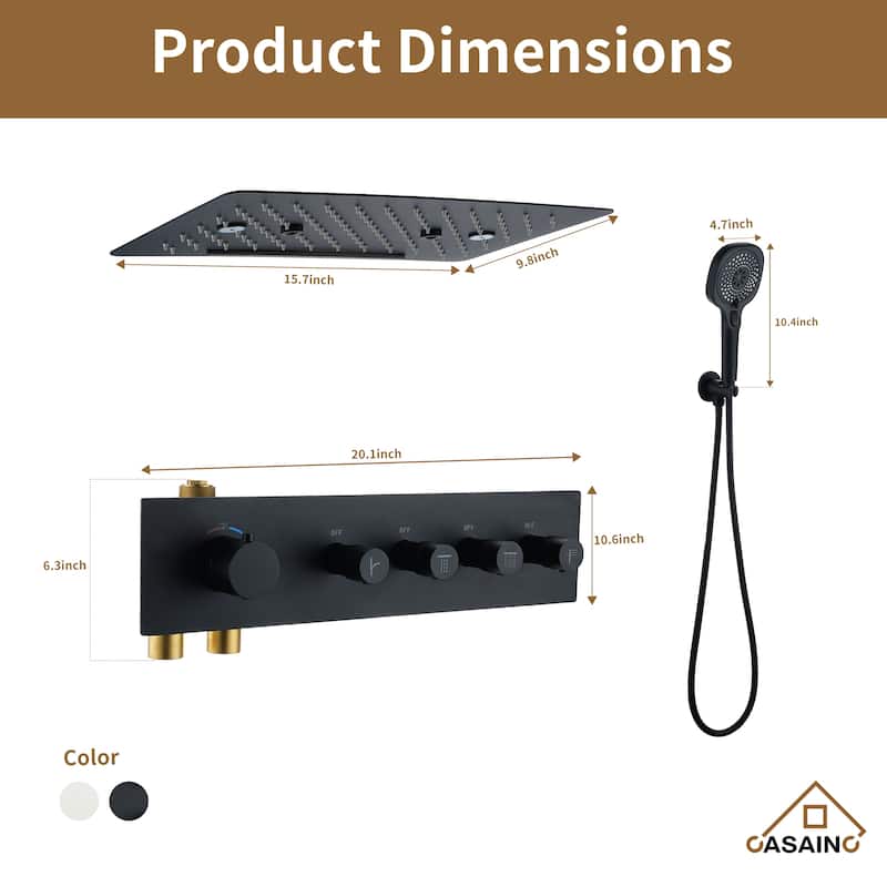 Luxury Thermostatic Shower System 3-Spray Patterns Ceiling Mount Fixed Rain Waterfall Shower Head and Handheld Spray Combo