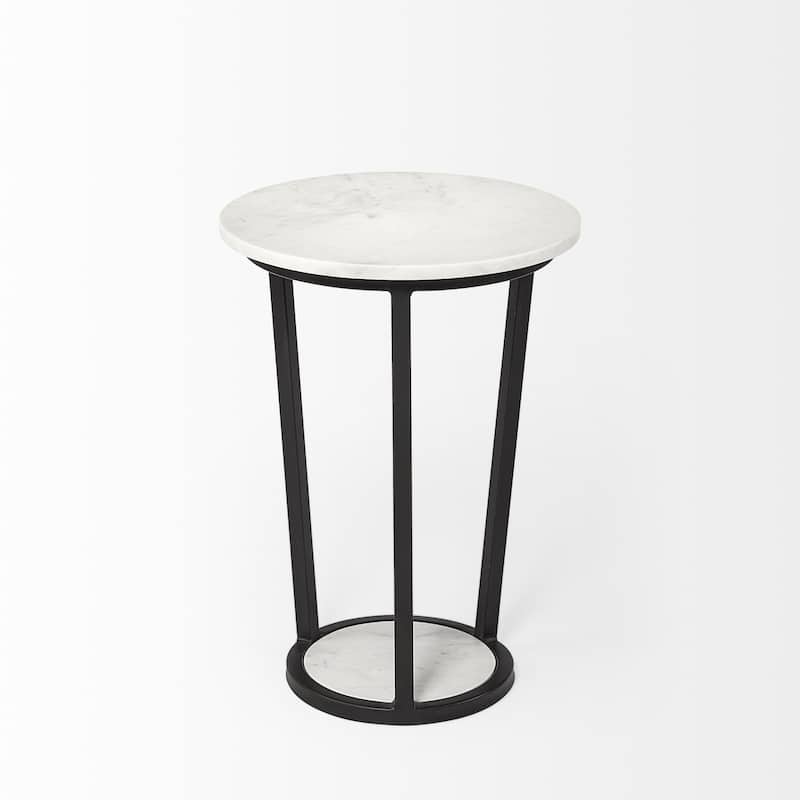 HomeRoots 21" Black And White Marble Round End Table - 15' X '20.9' X '15